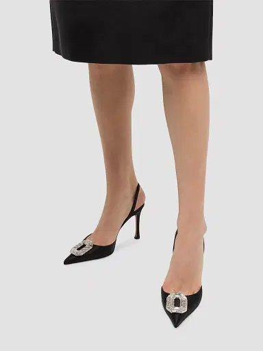 Amina Muaddi Women's Camelia 90MM Embellished Satin Slingback Pumps | Thumbnail 2 Amina Muaddi Women's Camelia 90MM Embellished Satin Slingback Pumps | Thumbnail 2