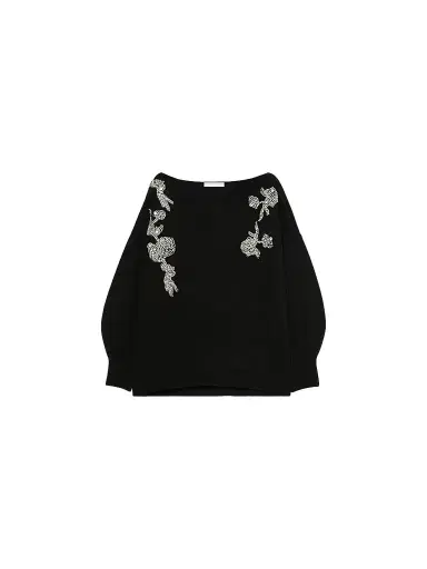 Marina Rinaldi Women's Embroidered Viscose Sweater - Black - Size XL | Thumbnail 1 Marina Rinaldi Women's Embroidered Viscose Sweater - Black - Size XL | Thumbnail 1
