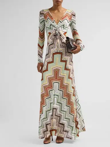 Missoni Women's Geometric Twist Maxi Dress - Green Camel White Pink Multi | Thumbnail 2 Missoni Women's Geometric Twist Maxi Dress - Green Camel White Pink Multi | Thumbnail 2