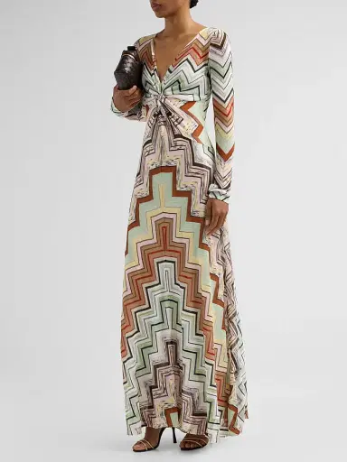 Missoni Women's Geometric Twist Maxi Dress - Green Camel White Pink Multi | Thumbnail 4 Missoni Women's Geometric Twist Maxi Dress - Green Camel White Pink Multi | Thumbnail 4