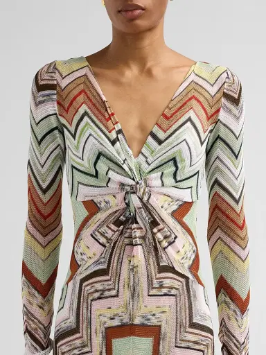 Missoni Women's Geometric Twist Maxi Dress - Green Camel White Pink Multi | Thumbnail 5 Missoni Women's Geometric Twist Maxi Dress - Green Camel White Pink Multi | Thumbnail 5