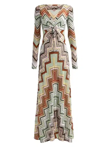 Missoni Women's Geometric Twist Maxi Dress - Green Camel White Pink Multi | Thumbnail 1 Missoni Women's Geometric Twist Maxi Dress - Green Camel White Pink Multi | Thumbnail 1