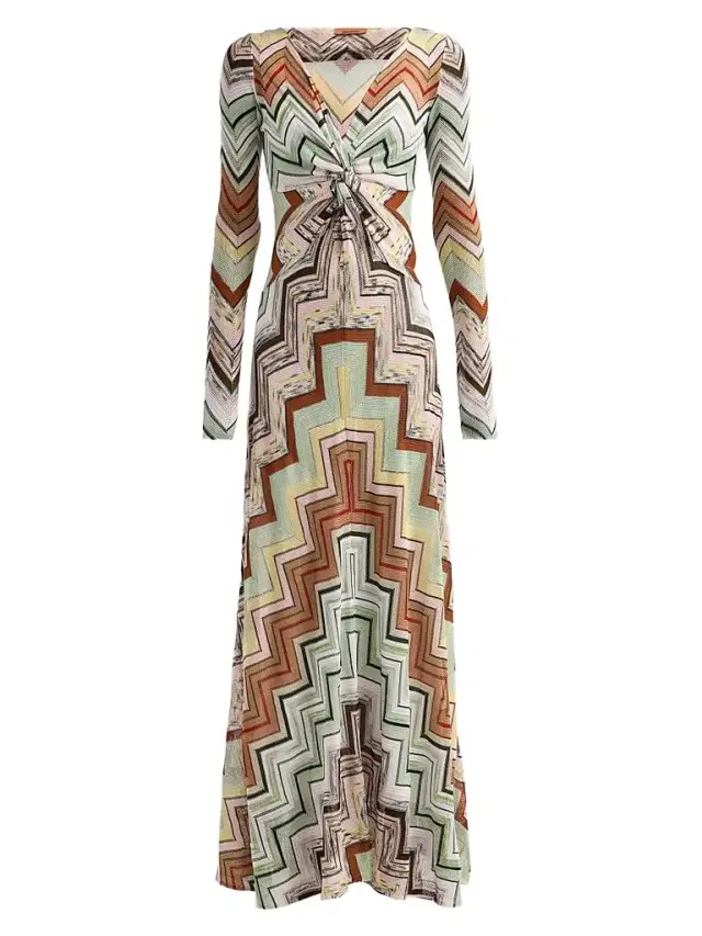 Missoni Women's Geometric Twist Maxi Dress - Green Camel White Pink Multi