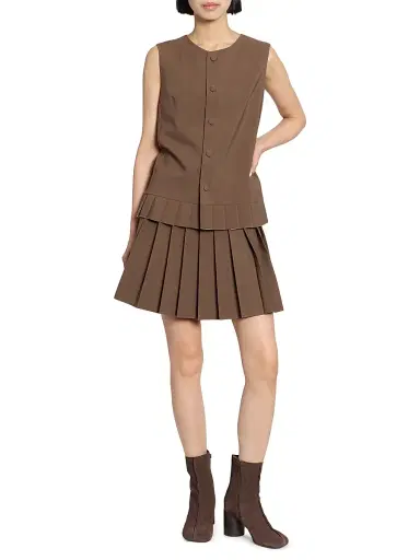 MM6 MAISON MARGIELA Women's Pleated Wool-Blend Miniskirt - Brown - Size 8 | Thumbnail 2