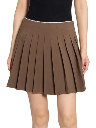MM6 MAISON MARGIELA Women's Pleated Wool-Blend Miniskirt - Brown - Size 8 | Thumbnail 3