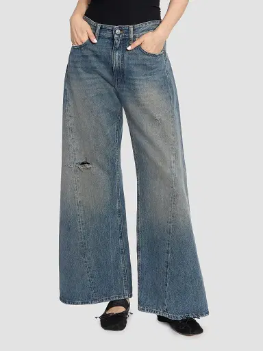 MM6 MAISON MARGIELA Women's Exposed-Seam Distressed Wide-Leg Jeans - Dark Blue - Size 28 | Thumbnail 3 MM6 MAISON MARGIELA Women's Exposed-Seam Distressed Wide-Leg Jeans - Dark Blue - Size 28 | Thumbnail 3