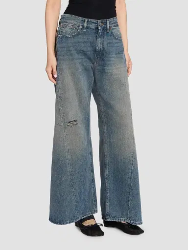 MM6 MAISON MARGIELA Women's Exposed-Seam Distressed Wide-Leg Jeans - Dark Blue - Size 28 | Thumbnail 4 MM6 MAISON MARGIELA Women's Exposed-Seam Distressed Wide-Leg Jeans - Dark Blue - Size 28 | Thumbnail 4