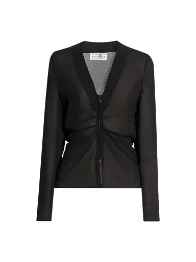 MM6 MAISON MARGIELA Women's Chiffon Gathered Zip-Front Top | Thumbnail 1 MM6 MAISON MARGIELA Women's Chiffon Gathered Zip-Front Top | Thumbnail 1