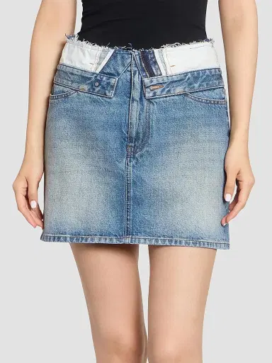 MM6 MAISON MARGIELA Women's Layered-Waist Denim Mini Skirt | Thumbnail 3