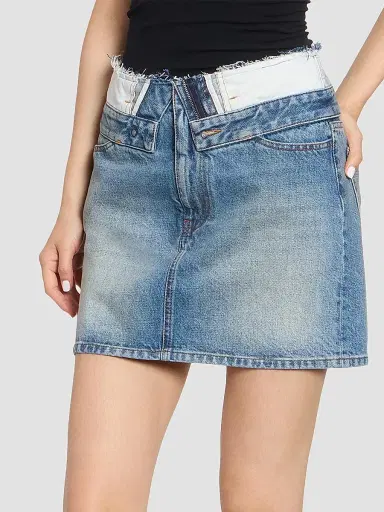 MM6 MAISON MARGIELA Women's Layered-Waist Denim Mini Skirt | Thumbnail 4
