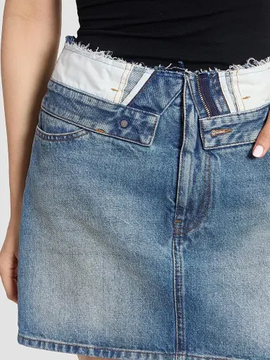 MM6 MAISON MARGIELA Women's Layered-Waist Denim Mini Skirt | Thumbnail 6
