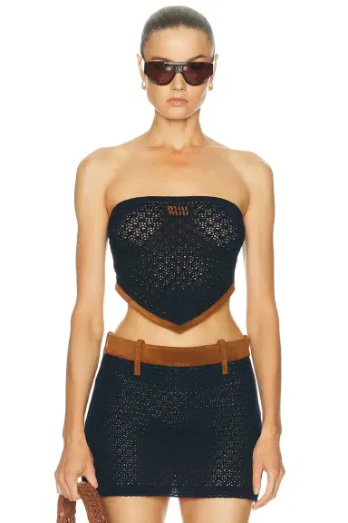 Miu Miu Cotton Crochet Pelle Top | Thumbnail 1 Miu Miu Cotton Crochet Pelle Top | Thumbnail 1