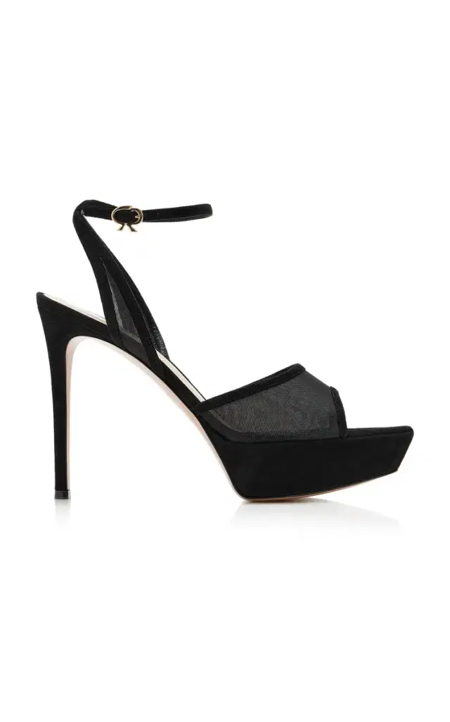 Gianvito Rossi Mesh and Suede Platform Pumps