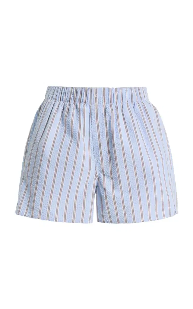 With Nothing Underneath Exclusive The Boxer Striped Cotton Seersucker Shorts