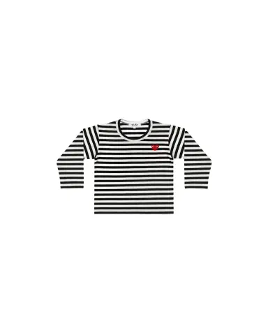 Comme des Garcons Kid's Signature Heart Striped Long-Sleeve T-Shirt, Size 2 | Thumbnail 1 Comme des Garcons Kid's Signature Heart Striped Long-Sleeve T-Shirt, Size 2 | Thumbnail 1