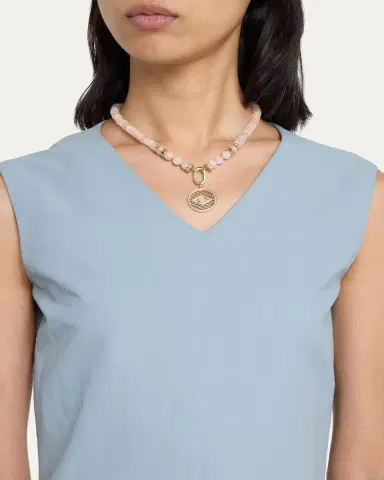 Sydney Evan 14K Yellow Gold Multi Marquise Rondelle Morganite Beaded Necklace with Clip-On Fishnet Charm | Thumbnail 2 Sydney Evan 14K Yellow Gold Multi Marquise Rondelle Morganite Beaded Necklace with Clip-On Fishnet Charm | Thumbnail 2