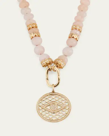 Sydney Evan 14K Yellow Gold Multi Marquise Rondelle Morganite Beaded Necklace with Clip-On Fishnet Charm | Thumbnail 3 Sydney Evan 14K Yellow Gold Multi Marquise Rondelle Morganite Beaded Necklace with Clip-On Fishnet Charm | Thumbnail 3