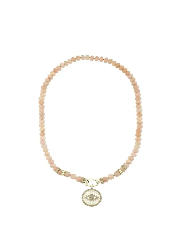 Sydney Evan 14K Yellow Gold Multi Marquise Rondelle Morganite Beaded Necklace with Clip-On Fishnet Charm