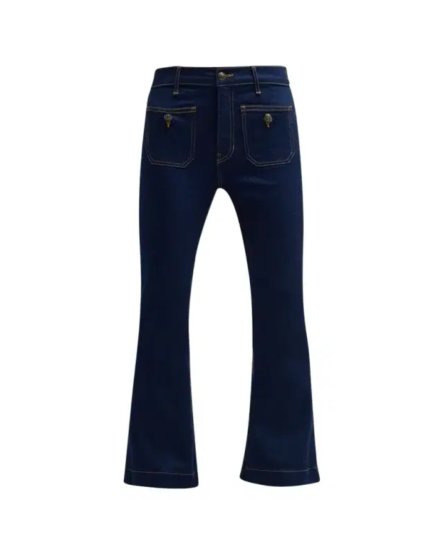 Veronica Beard Carson High Rise Ankle Flare Jeans with Patch Pockets