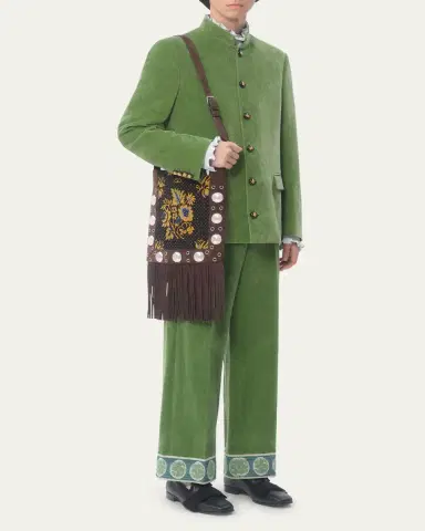 Valentino Garavani Men's Nellcote Suede and Jacquard Fringe Crossbody Bag | Thumbnail 2