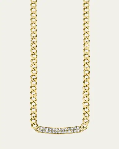 Sydney Evan 14K Yellow Gold Diamond Pave Bar Necklace | Thumbnail 2