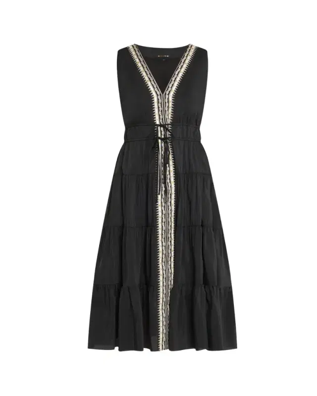 Kobi Halperin Edison Tiered Geo-Embroidered Midi Dress