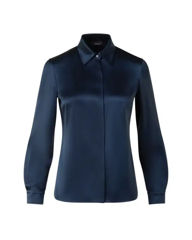 Akris Stretch Silk Satin Button-Down Blouse