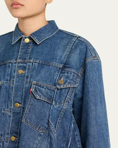 Sacai Denim Pleated Trucker Jacket | Thumbnail 5 Sacai Denim Pleated Trucker Jacket | Thumbnail 5