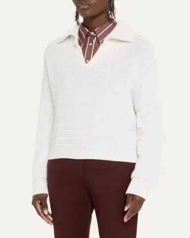 Brunello Cucinelli Johnny Collar Cotton English Ribbed Sweater | Thumbnail 4 Brunello Cucinelli Johnny Collar Cotton English Ribbed Sweater | Thumbnail 4