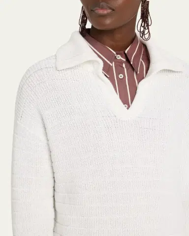 Brunello Cucinelli Johnny Collar Cotton English Ribbed Sweater | Thumbnail 5 Brunello Cucinelli Johnny Collar Cotton English Ribbed Sweater | Thumbnail 5