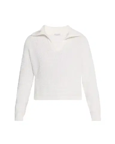 Brunello Cucinelli Johnny Collar Cotton English Ribbed Sweater | Thumbnail 1 Brunello Cucinelli Johnny Collar Cotton English Ribbed Sweater | Thumbnail 1