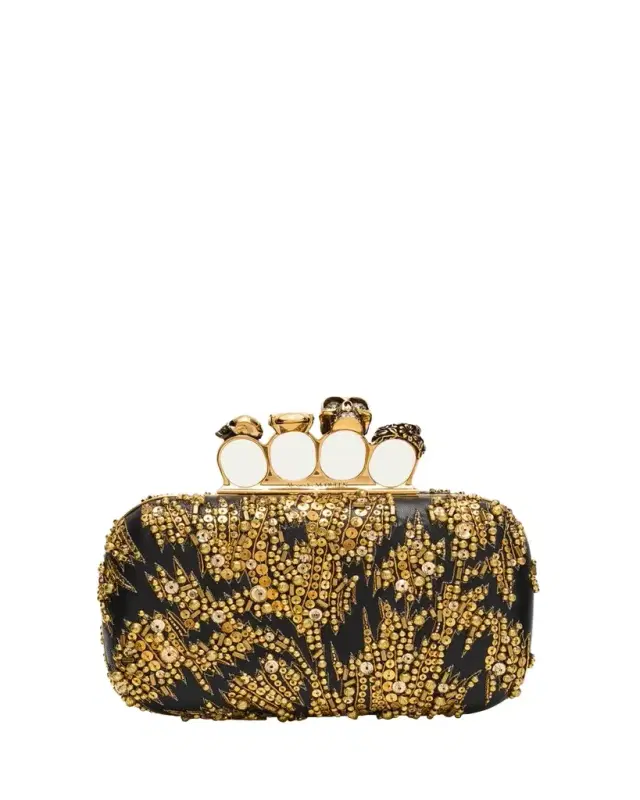 McQueen Skull Four Ring Embellished Clutch Bag
