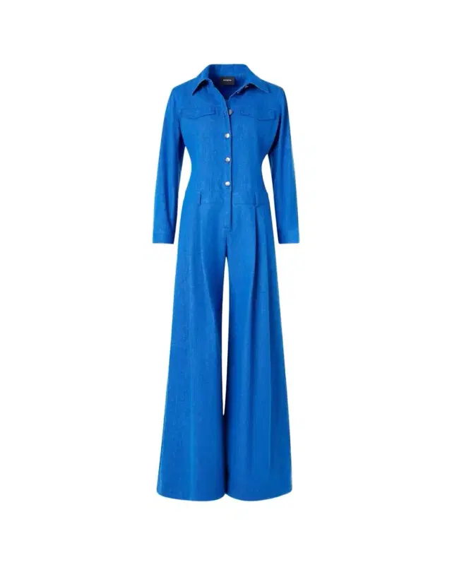 Hellas Stretch Denim Wide-Leg Overall Jumpsuit