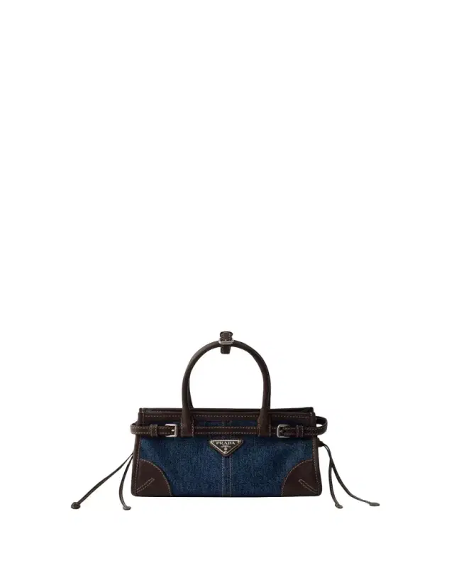 Prada Bonnie Denim & Leather Top-Handle Bag
