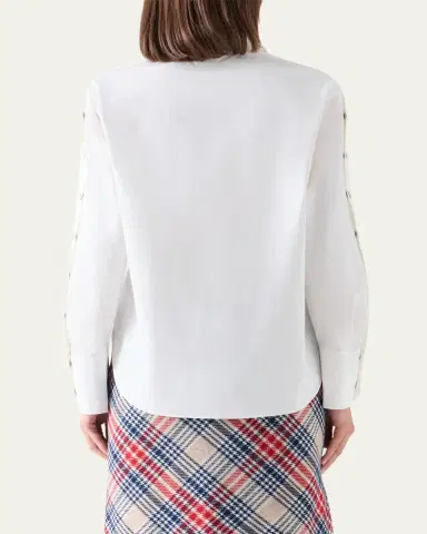 Akris punto Snap-Sleeve Cotton Poplin Button-Down Blouse | Thumbnail 3 Akris punto Snap-Sleeve Cotton Poplin Button-Down Blouse | Thumbnail 3