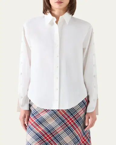 Akris punto Snap-Sleeve Cotton Poplin Button-Down Blouse | Thumbnail 4 Akris punto Snap-Sleeve Cotton Poplin Button-Down Blouse | Thumbnail 4