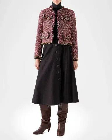 Akris punto Fringed Tweed Open Short Jacket | Thumbnail 2 Akris punto Fringed Tweed Open Short Jacket | Thumbnail 2