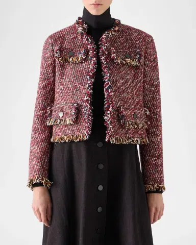 Akris punto Fringed Tweed Open Short Jacket | Thumbnail 4 Akris punto Fringed Tweed Open Short Jacket | Thumbnail 4