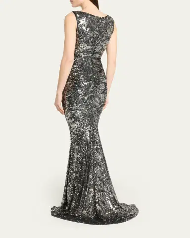 Talbot Runhof Sequined V-Neck Sleeveless Mermaid Gown | Thumbnail 3