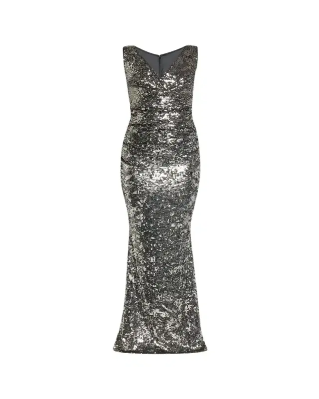 Talbot Runhof Sequined V-Neck Sleeveless Mermaid Gown