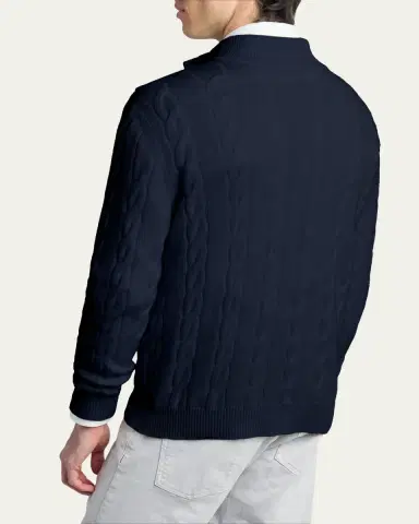 Kiton Men's 3-Ply Cashere Cable Knit Mock Neck Sweater | Thumbnail 3