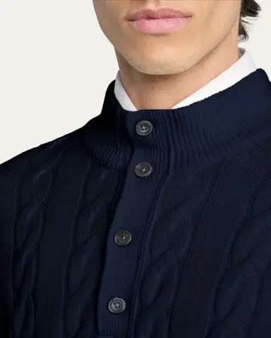 Kiton Men's 3-Ply Cashere Cable Knit Mock Neck Sweater | Thumbnail 5