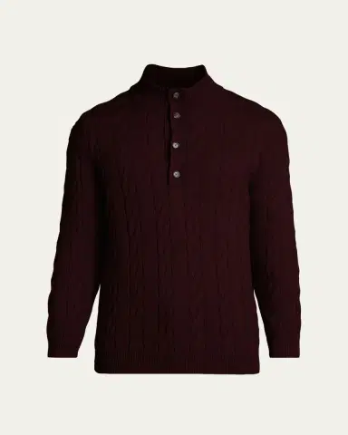 Kiton Men's 3-Ply Cashere Cable Knit Mock Neck Sweater | Thumbnail 6