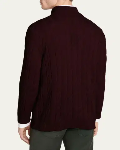 Kiton Men's 3-Ply Cashere Cable Knit Mock Neck Sweater | Thumbnail 8