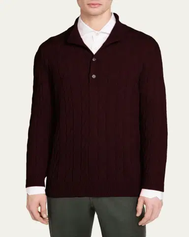 Kiton Men's 3-Ply Cashere Cable Knit Mock Neck Sweater | Thumbnail 9