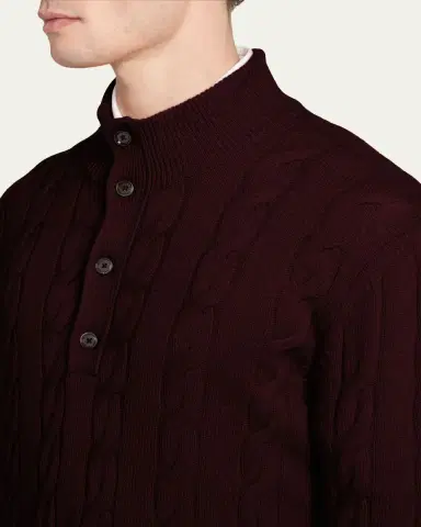Kiton Men's 3-Ply Cashere Cable Knit Mock Neck Sweater | Thumbnail 10
