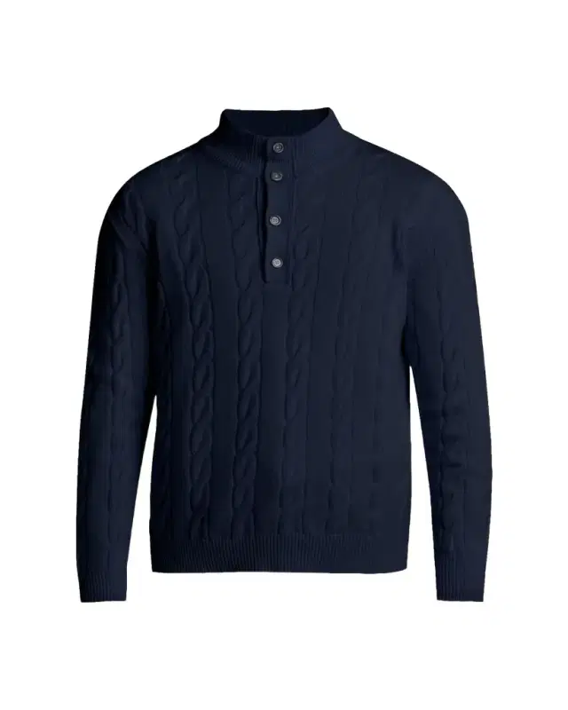 Men's 3-Ply Cashere Cable Knit Mock Neck Sweater