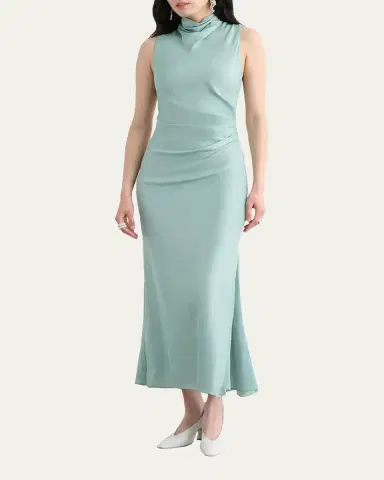 Toccin Koralie Draped-Neck Midi Dress | Thumbnail 2