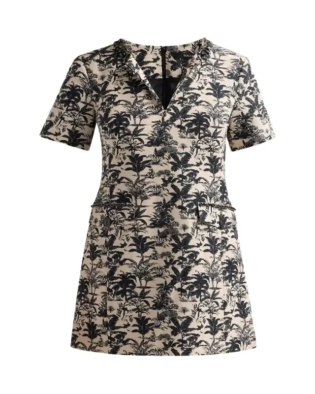 Toccin Blythe Embellished Palm Jacquard Mini Shift Dress
