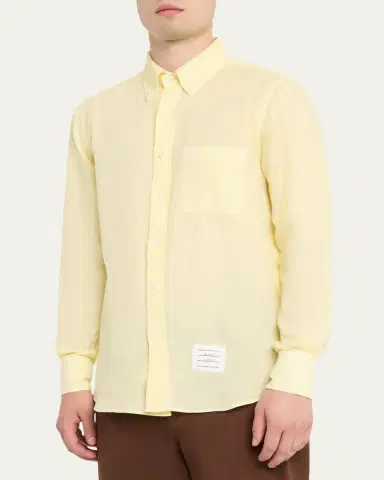 Thom Browne Men's Linen Garment Dyed Button-Down Shirt | Thumbnail 4